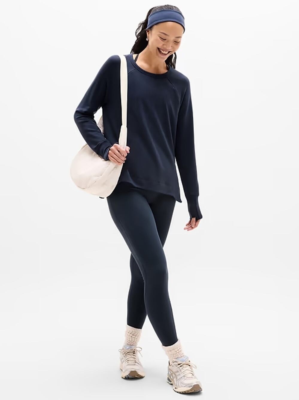 Athleta Womens Coaster Luxe Recover Sweatshirt Long Sleeve Navy Size XL NWT
